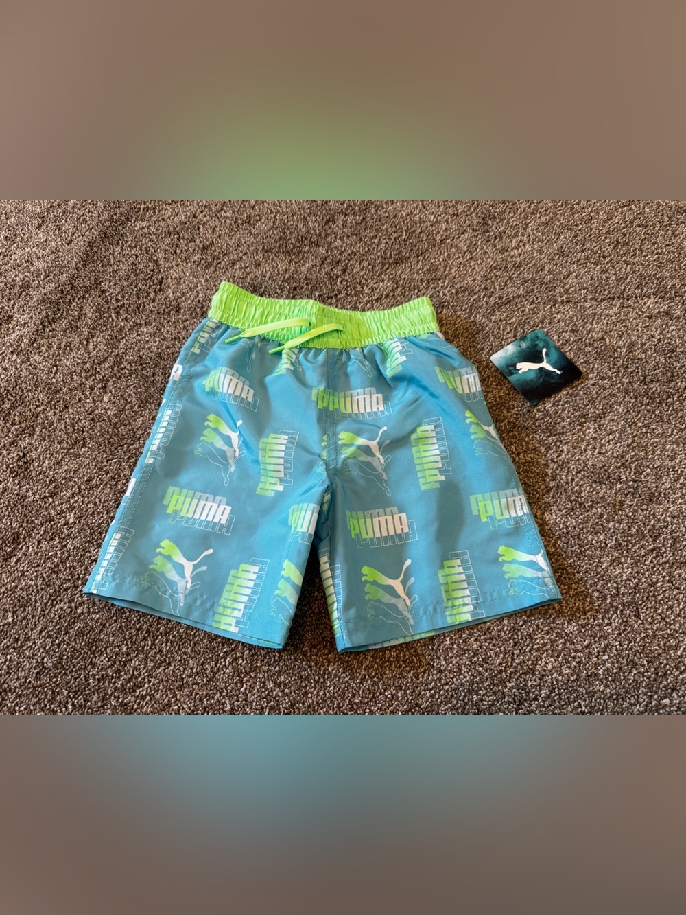 New Puma Blue Green Swim trunks Little Boys Size 4 bottoms Polyester